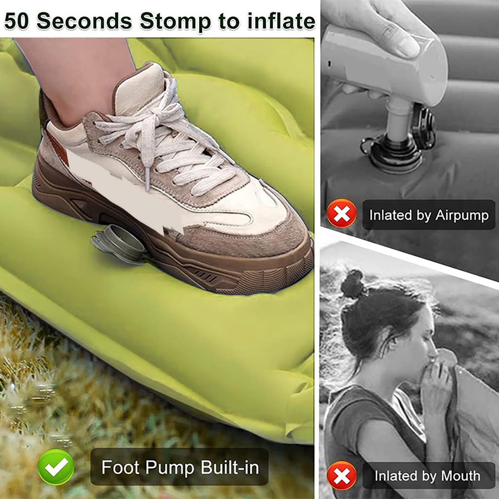 Colchoneta Doble De Camping Autoinflable Extra Gruesa con Almohadas Integradas Y Bomba De Pie Integrada, Colchoneta Inflable Portátil para Senderismo Viajes Y Festivales