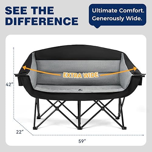 Miniatura 3 de apollo walker Silla de camping doble  Sofá de campamento resistente de 600 libras con soporte doble para tazas y bolsa de transporte, silla de