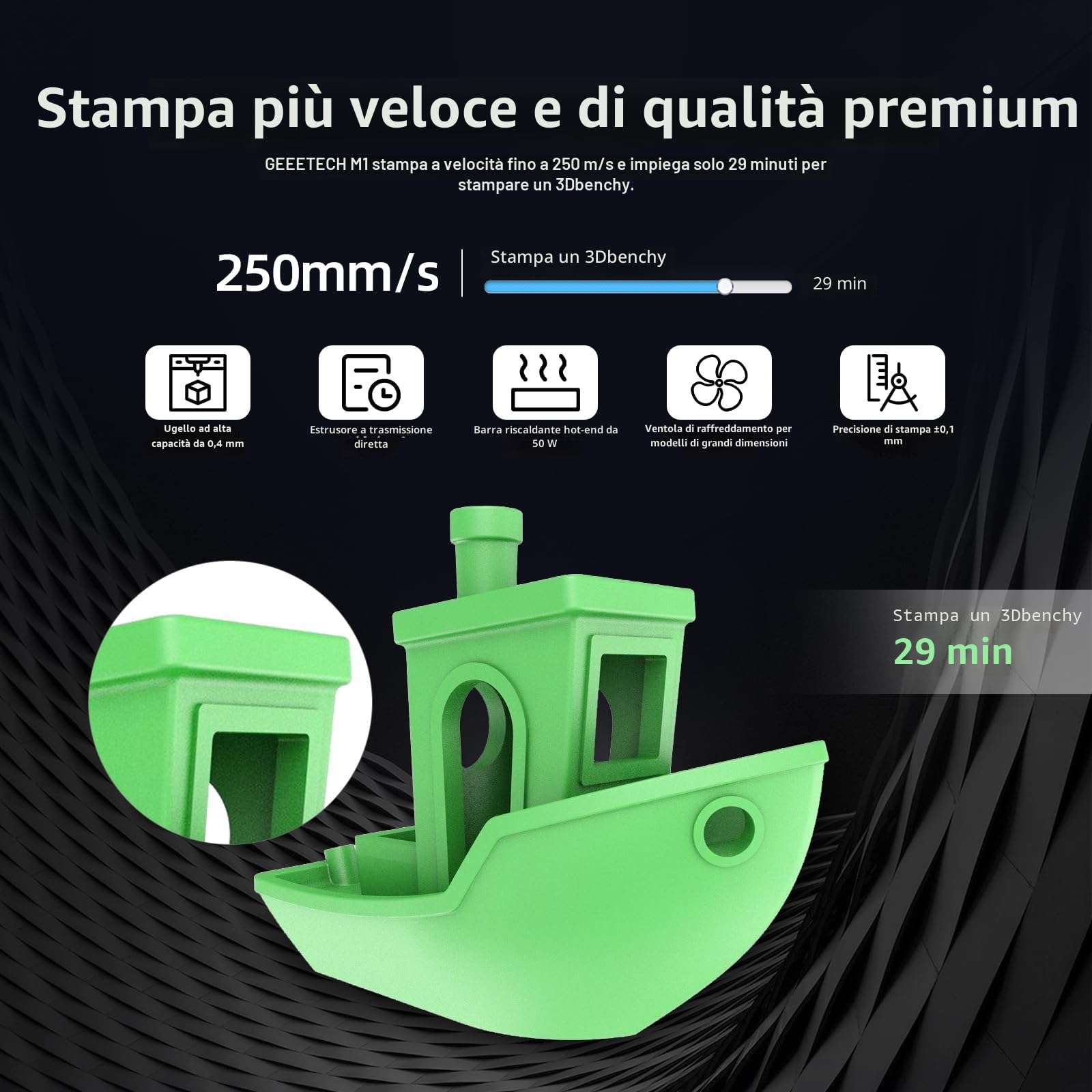 GEEETECH M1 Mini Stampante 3D, Stampante 3D per Principianti con estrusore a trasmissione diretta 250 mm/s per principianti con schermo a colori, Tre ventole di raffreddamento