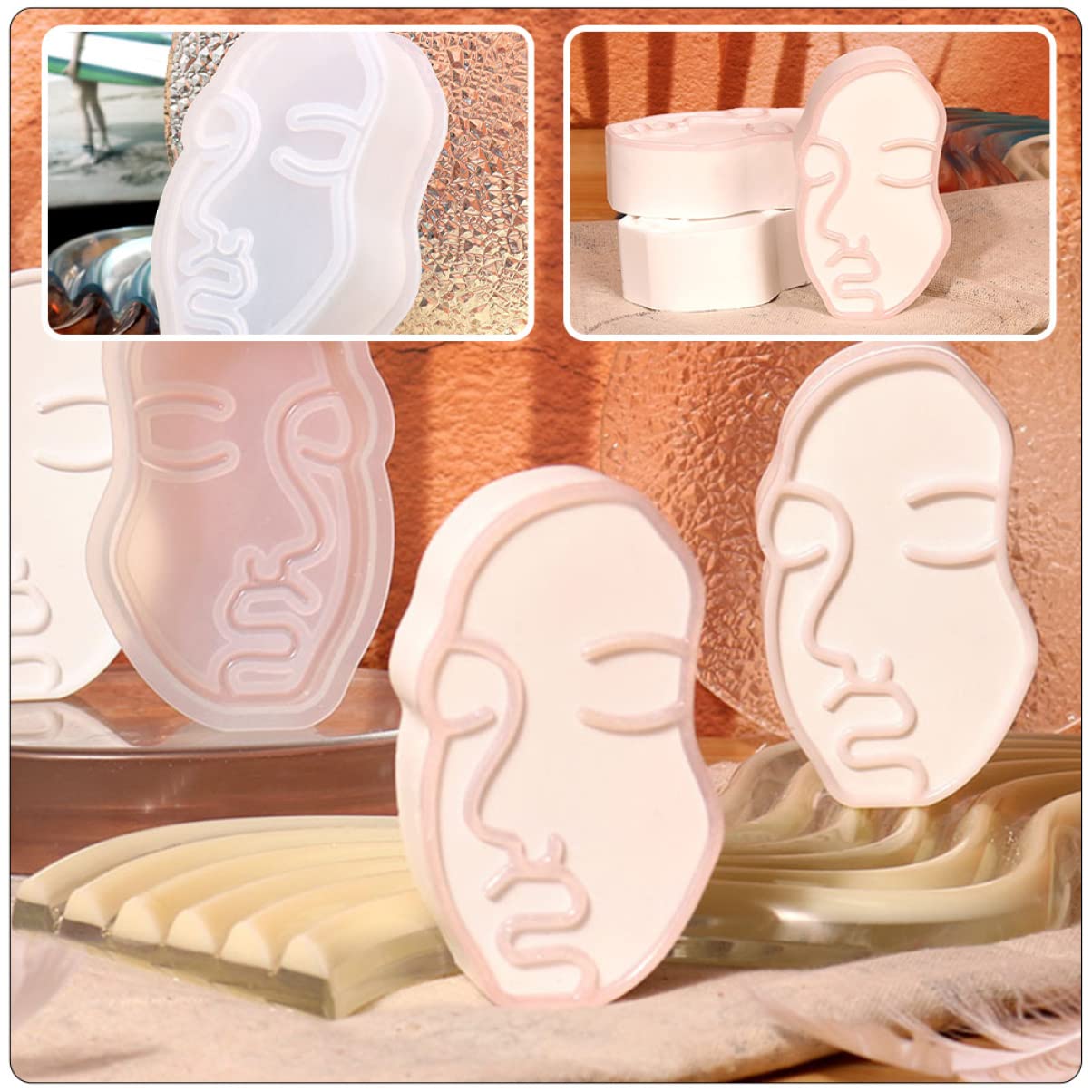 Uonlytech Moldes De Silicona Para Jabón Y Velas Forma De Cara Para Manualidades Diy Resistente Y Duradero Para Creaciones Artesanales 2 Piezas X 4