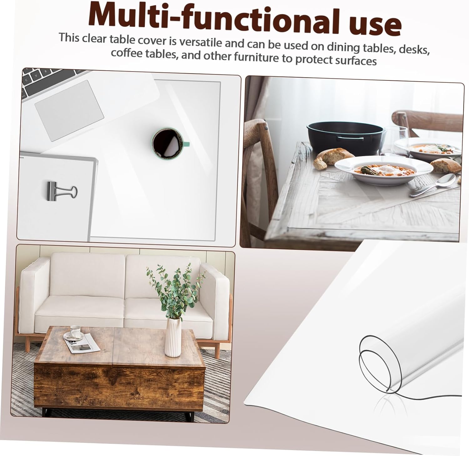 PRETYZOOM Transparent PVC Tablecloth Dining Table Protector Rectangle Desk Pad Wood Table Cover Nightstand Mat Dresser Top Cover