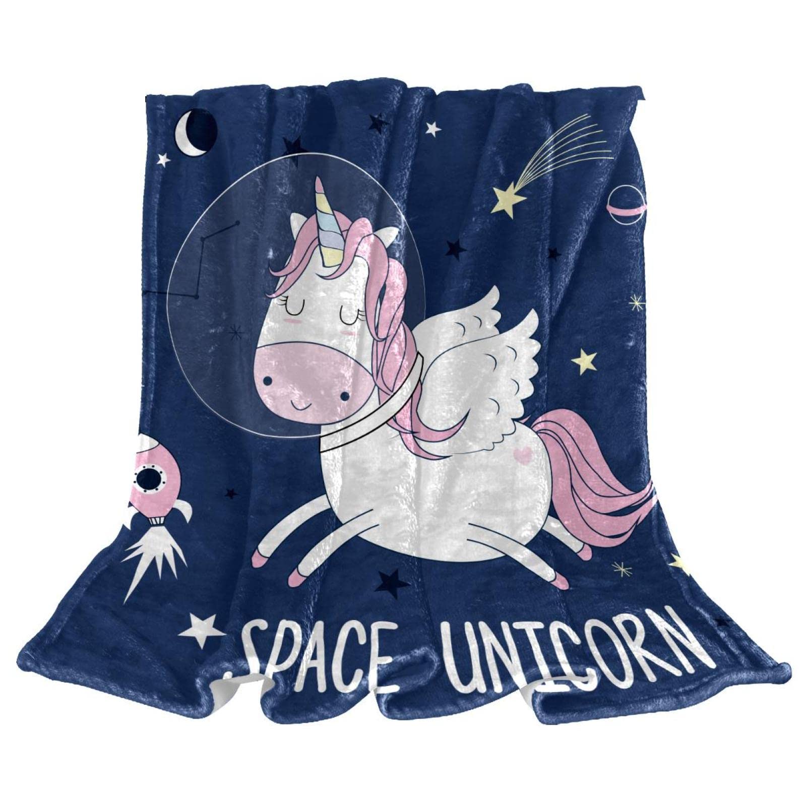 Couverture jeté de lit en polaire licorne espace cadeau anniversaire enfant