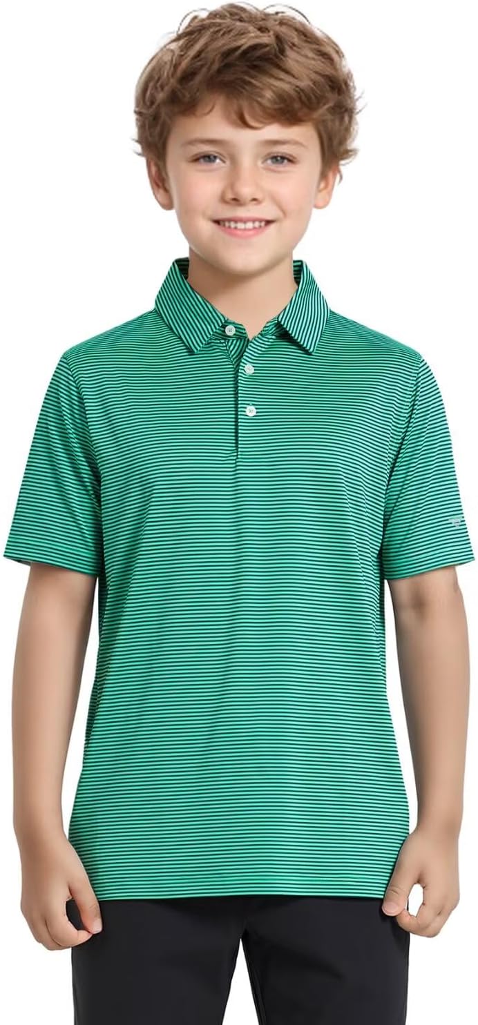Boys Polo Shirts Short Sleeve Striped Performance Moisture Wicking Dry Fit Golf Shirts for Boys Youth Kids - Image 2