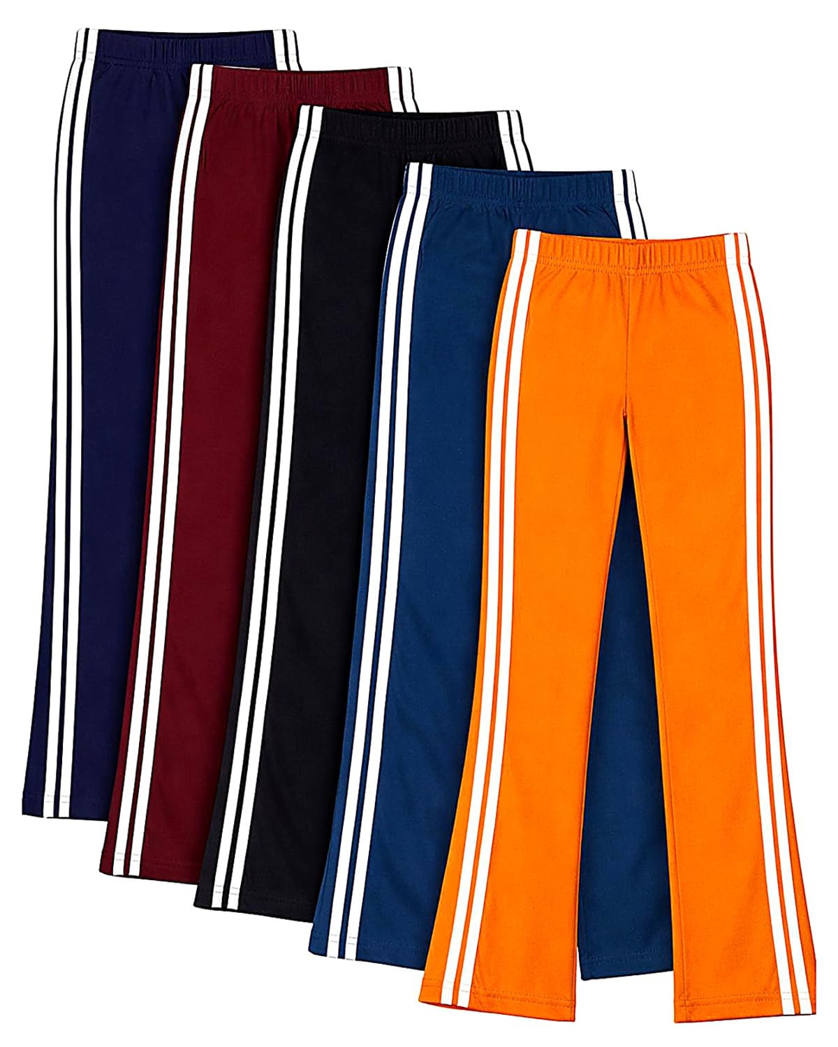 T2F Leggings svasati da ragazza, confezione da 5, pantaloni bootcut in cotone elasticizzato con strisce laterali, comodi abbigliamento sportivo per bambini, combinazione multicolore (2-14 anni)