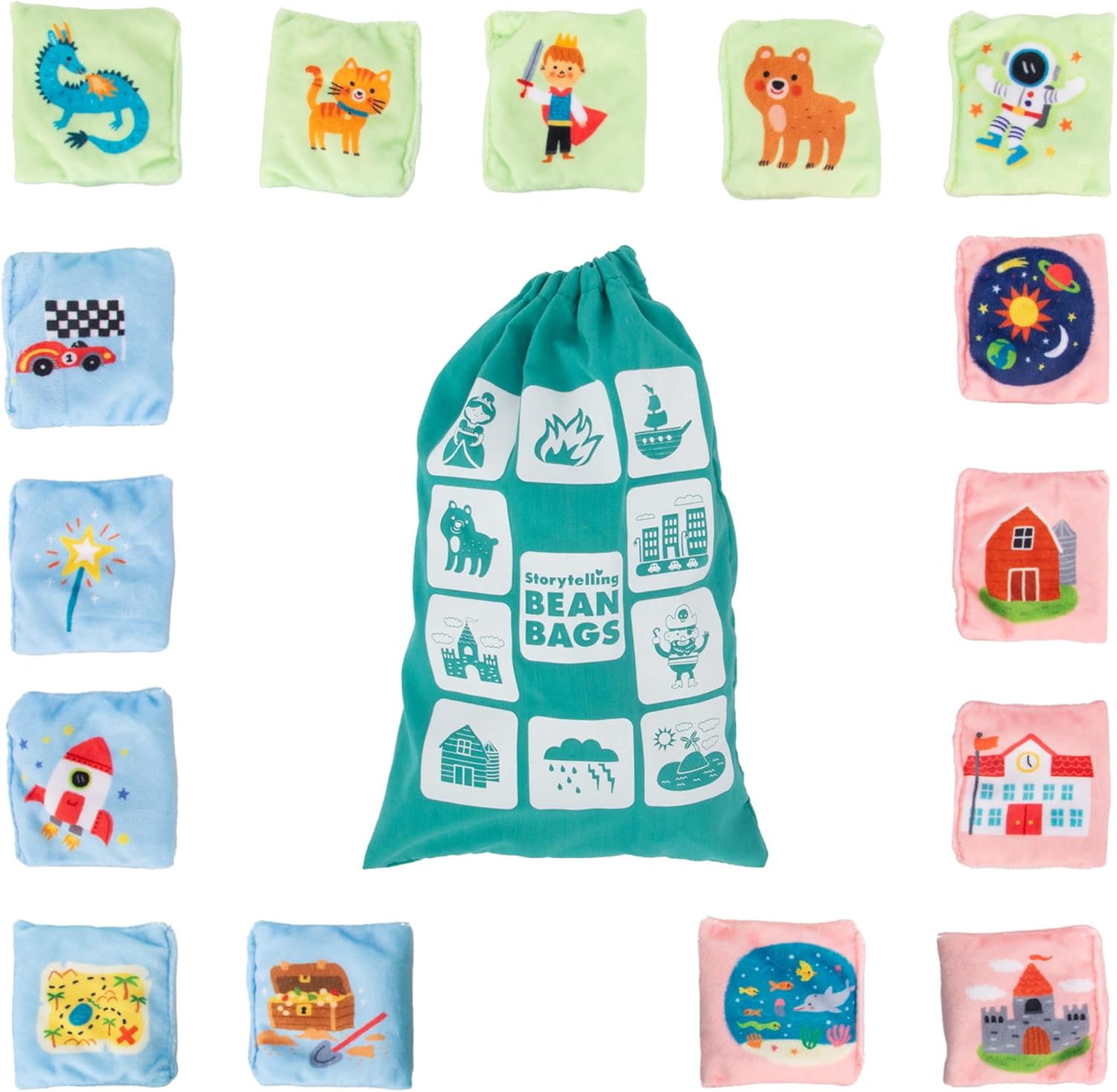 Learning Resources Story Starter Bean Bags, Ages 3+, Learn to Tell Stories, Tactile Bean Bags for Kids Throwing, Fidget Texture Sensory Beanbags, Classroom Resources, Vocabulary Games