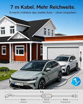 Raylix 2026 New 11 kW Mobile Wallbox Type 2 Charging Cable (7 m 8A-16A 3-Phase) with Electricity Meter & Adjustable Current & Delayed Charging Charging Cable CEE 16A to Type 2 and Charging Station Charging Brick EV Charger
