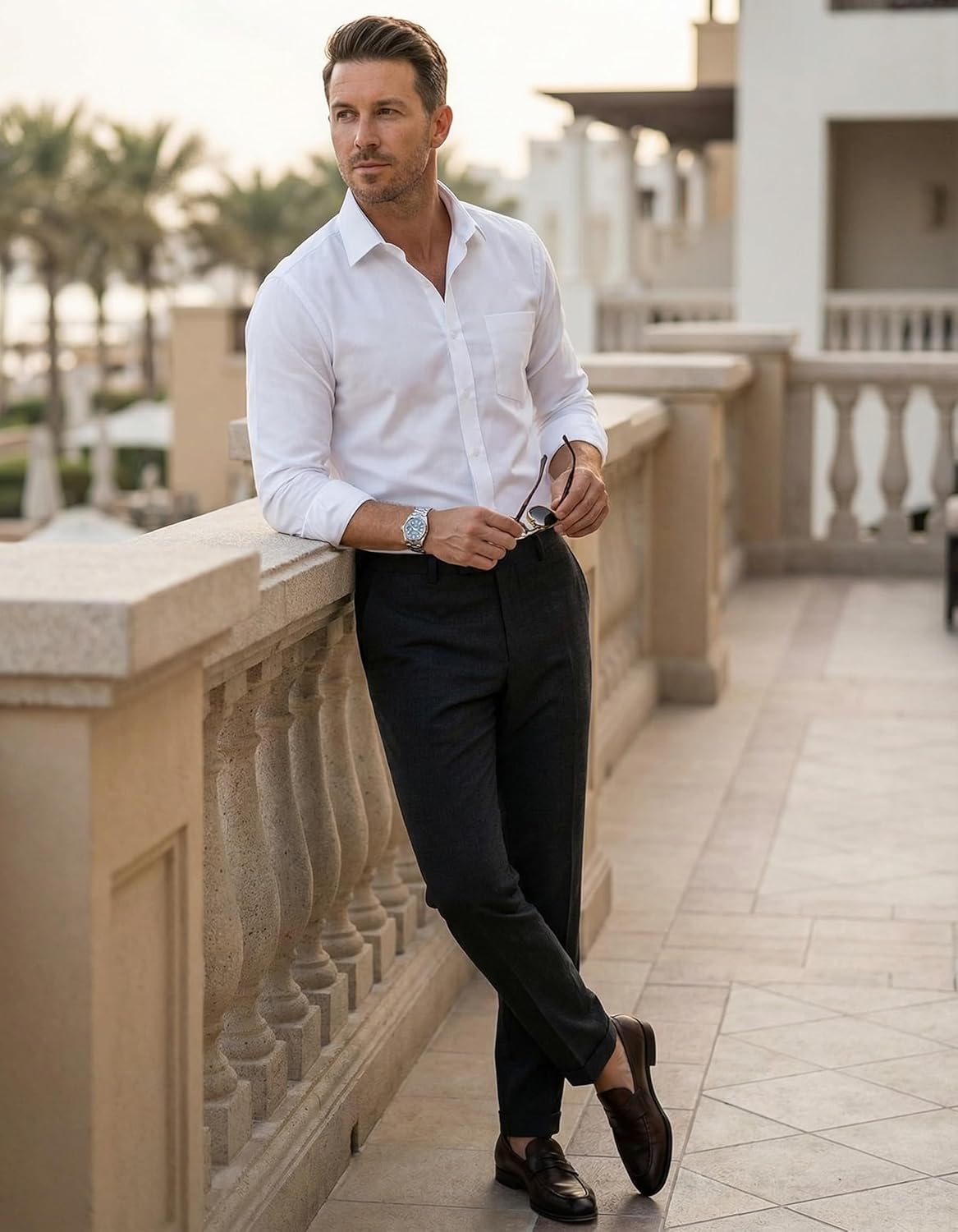 Beninos Mens Slim Fit Solid Point Collar Button Down Dress Shirt - Image 2