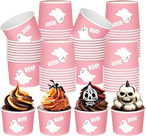 CHENGU Pink Boo Ghost Halloween Paper Cups, 60 Count