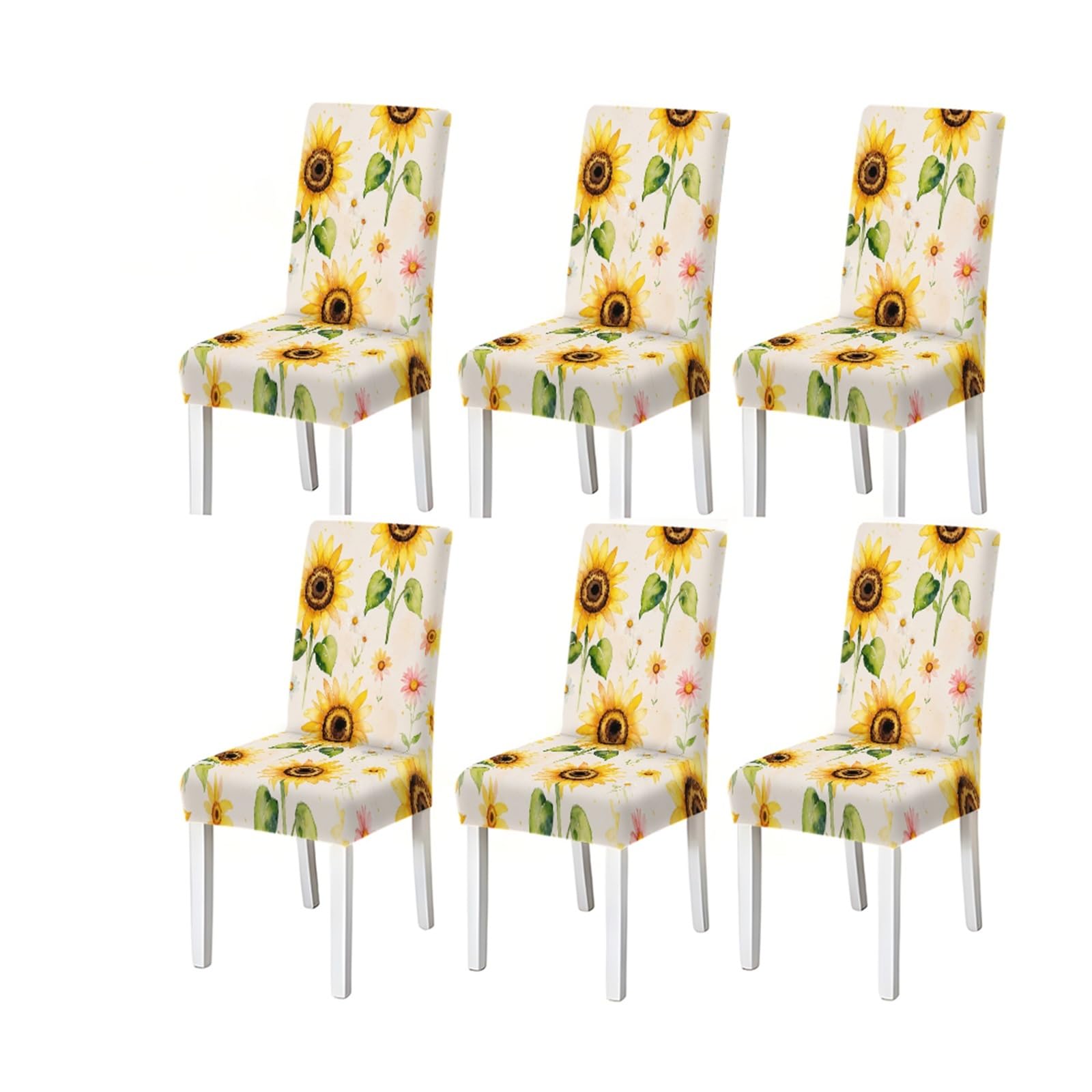 Kxuauv One Color Watercolor Sunflower Daisy Floral Pattern Print Dining Chair Covers Set Of 2/4/6, Stretch Slipcovers For Kitchen Dining Room Seat Protectors For Restaurant Hotel Party(6Pcschair Cover)
