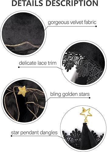 Miniatura 3 de C-ZOFEK Sombrero de bruja de terciopelo negro con ala de encaje para mujer, disfraz de mago, cosplay, fiesta de Halloween