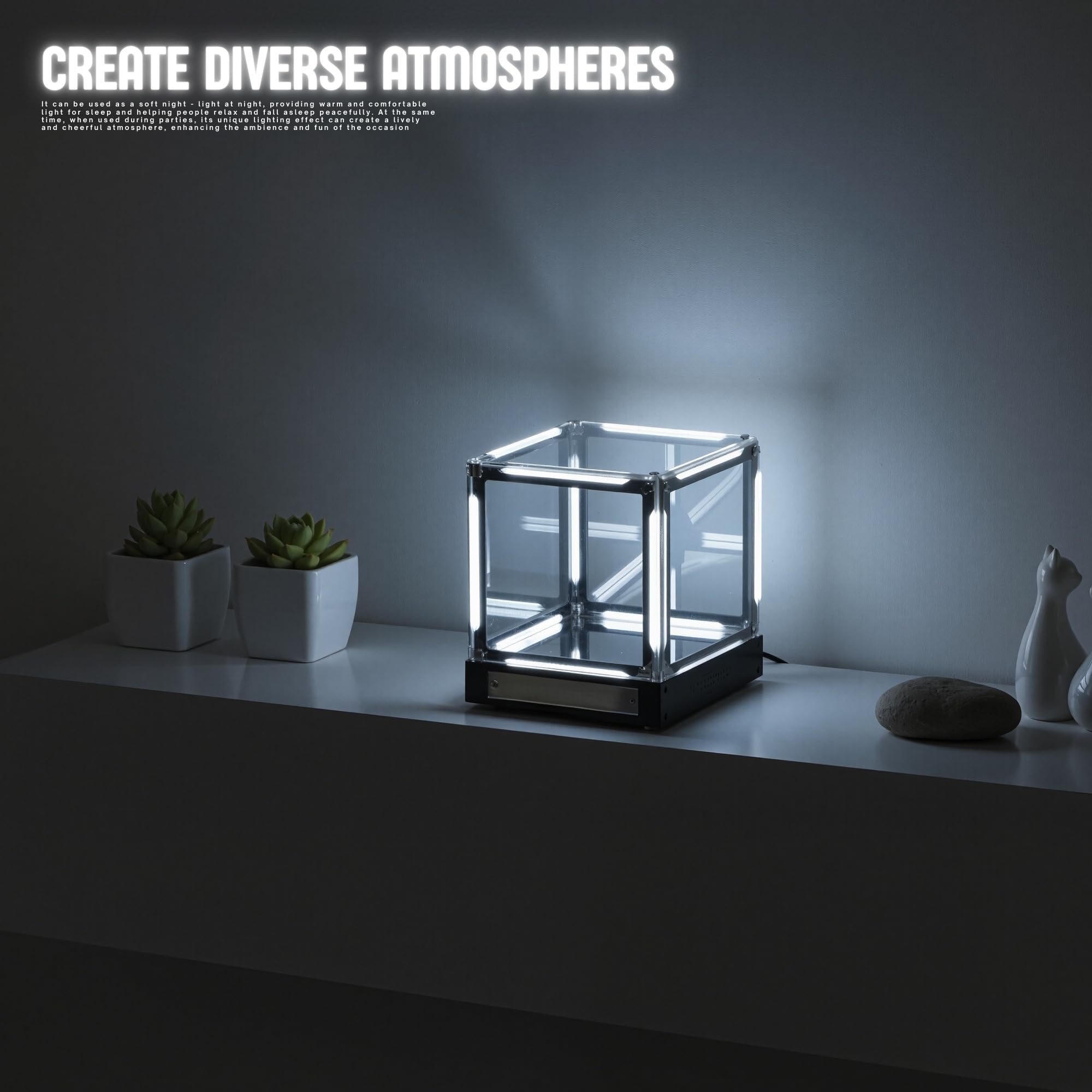 Infinity Hyper Cube Spiegellicht, LED-Abyss-Effekt, Schreibtisch-Nachtlicht, wiederaufladbar, Acryl, einfarbig, Ambiente-Gaming-Licht, One-Touch-dimmbar, für Spieltisch, Gamer, Dekoration