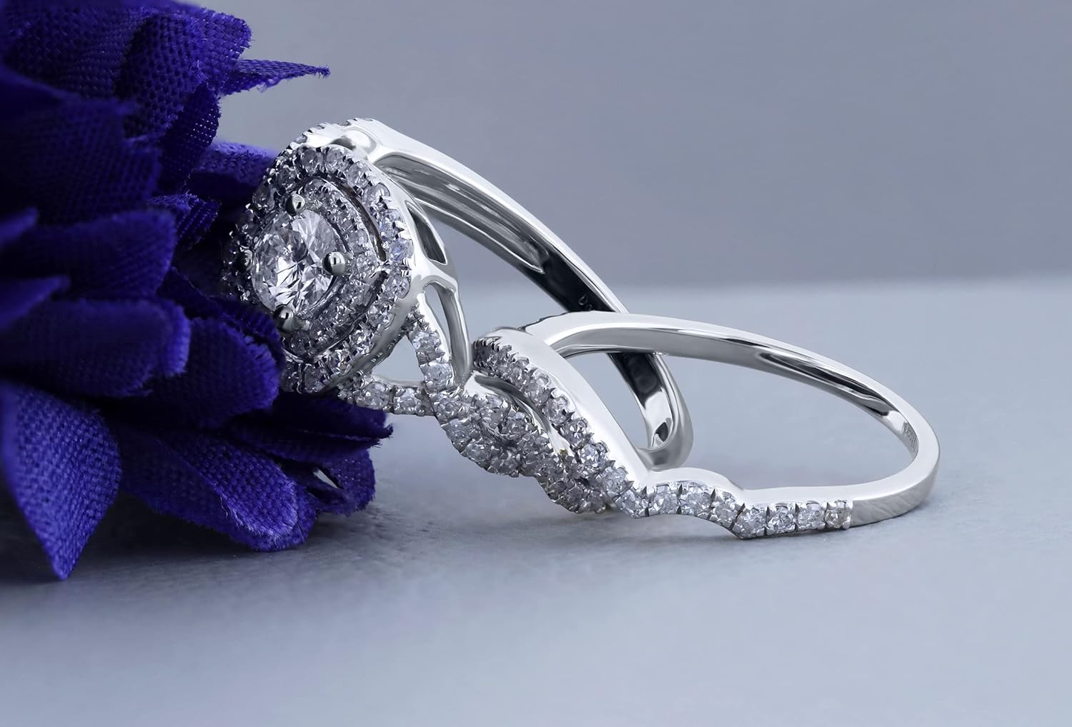 Dazzlingrock Collection 1.00 Ctw Round White Natural Diamond Cushion Shaped Halo Engagement Ring Set for Women in 14K Real Solid Gold