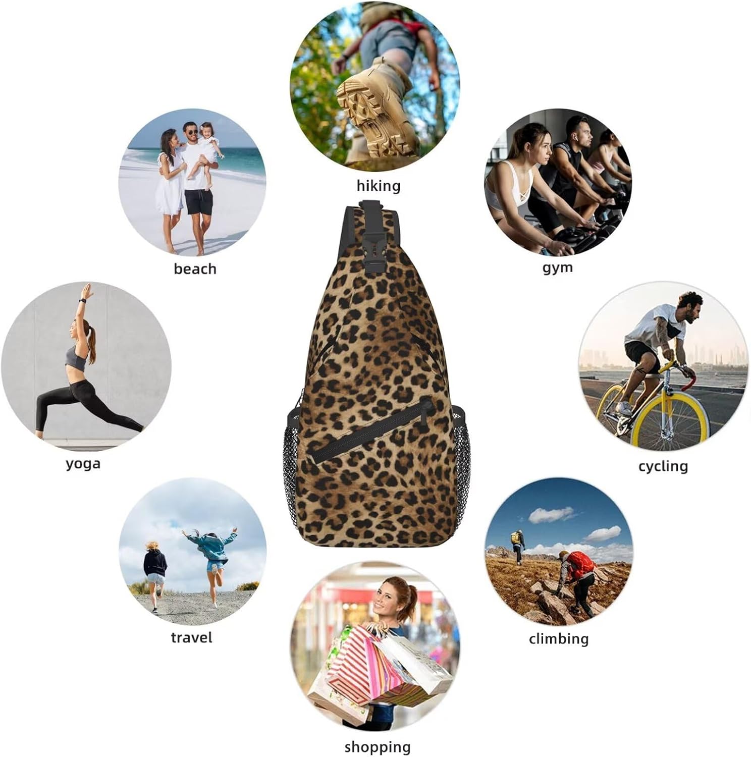 Leopard Print Crossbody Sling Bags for Women Men Brown Animal Skin Pattern of Wild Animal Strong Panthera Sling Backpack Casual Chest Shoulder Bag Cute Cheetah Print Travel Hiking Daypack - Image 5