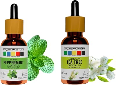 Mantra Tea Tree & Peppermint Oils – 100% Pure, Natural & Steam Distilled Oils for Skin, Hair, Personal Care & DIY – 2 x 15ml