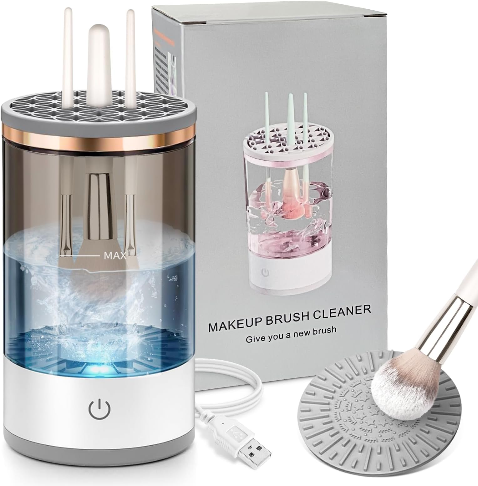 Electric Makeup Brush Cleaner, Quick Efficient Machine for Deep Cleaning All Types of Brushes, Portable Compact Design for Travel Home Use, for Makeup Lovers & Professionals