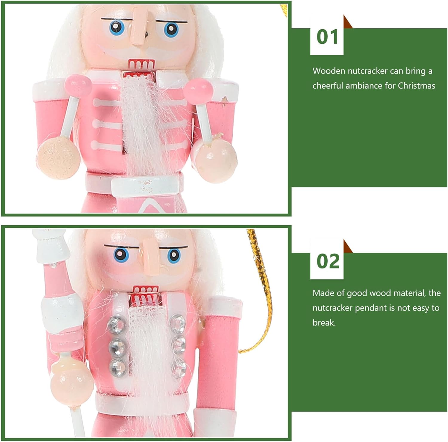GANAZONO Christmas Nutcracker Ornaments 4-Piece Mini Wooden Hanging Soldiers for Xmas Tree and Desktop Decoration 4.7 Inch