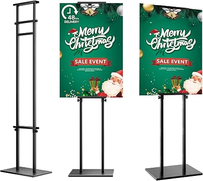 Heavy Duty Poster Stand with Non-Slip Mat Base, Poster Board Display Stand,Double-Sided, Stable Floor Standing Pedestal Sign Stand Adjustable Height Up to 72.8inches for Board & Foam,Black