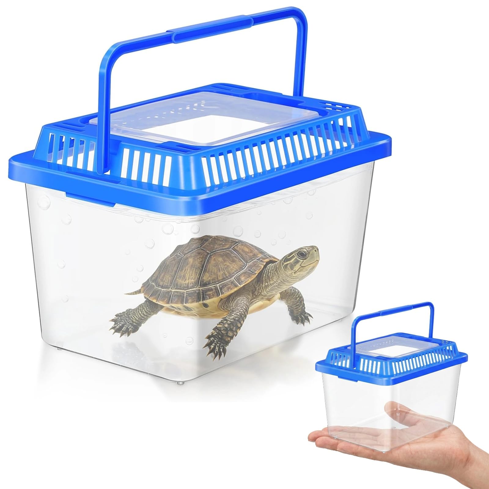 JOINPAYA Turtle Carrier Fish Tank with Lid Portable Clear Plastic Small Tank for Kids Reptile and Turtle Transport Box Suitable for Goldfish and Pet Breeding