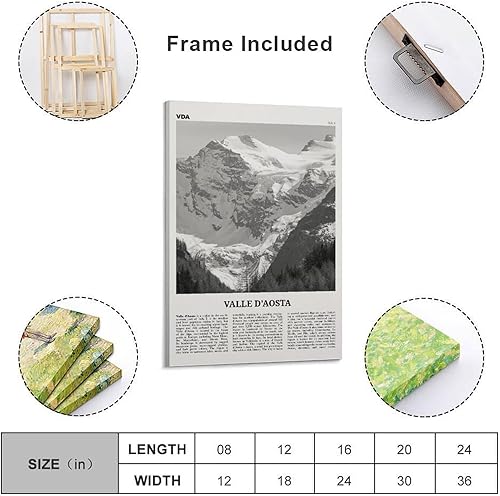 Miniatura 2 de ExbeRt Valle DAosta Print Black And White, Valle DAosta Art, Valle DAosta Poster Poster Picture Print Canvas Wall Art for Home Living Room Wall