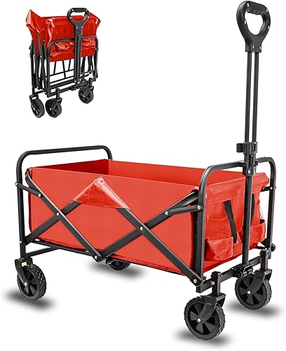 Miniatura 9 de TWOCORN Carro plegable plegable, carrito de playa resistente con ruedas plegable, carrito de comestibles plegable utilitario para camping, deportes,