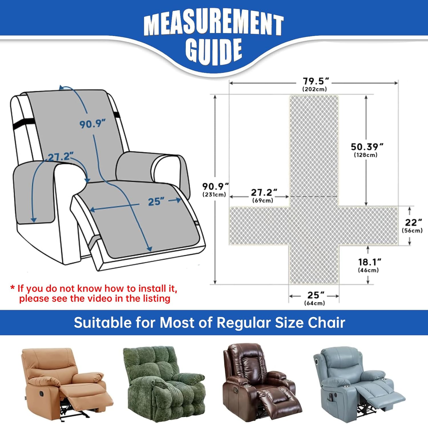 XINEAGE 100% Waterproof Recliner Cover, Non Slip Recliner Chair Cover with Elastic Band, Washable Recliner Slipcover with Storage Pockets for Kids, Pets (Khaki, 25")