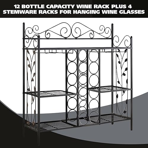 Miniatura 3 de Kings Brand Furniture - Mesa consola de metal para vino, armario de barra de licor con soporte para vidrio, mesa de sofá con estantes de