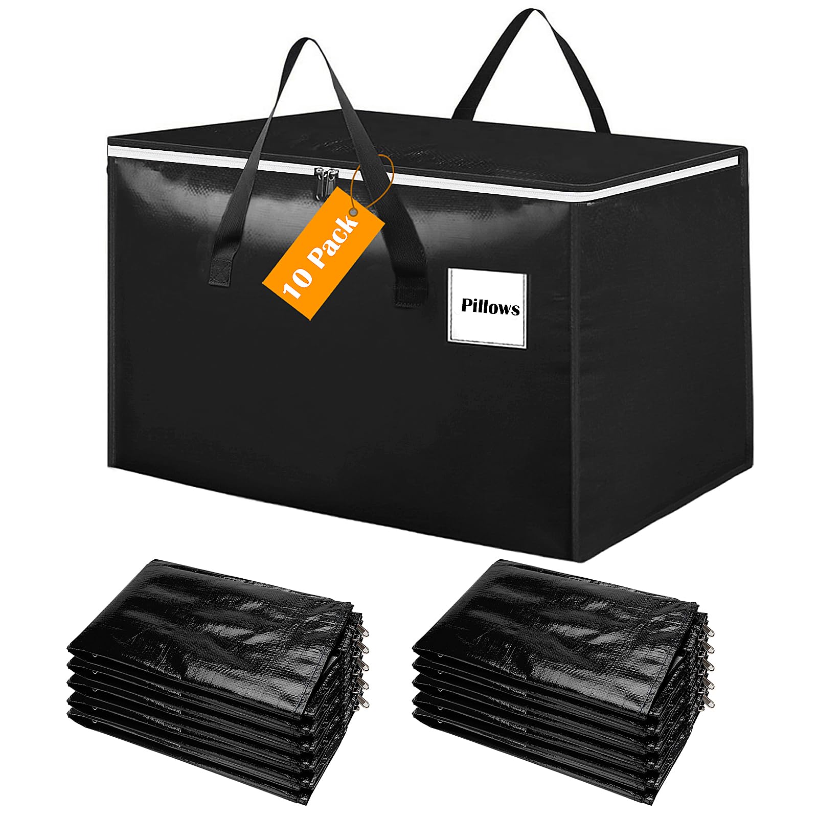 Withosent 100L Borsa Portaoggetti Grande, 10 Pezzi Impermeabile Borse di Stoccaggio Trasloco con Cerniera e Maniglia, Pieghevole Scatole Armadio Viaggio per Vestiti, Coperte, Trapunte, Nero
