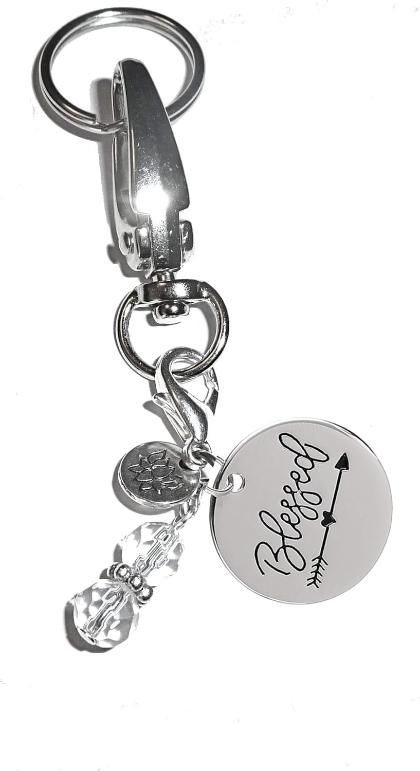 Hidden Hollow Beads Message Charm Key Chain Ring, Women's Purse, bag or Necklace & Bracelet Clip on Charm (Blessed)