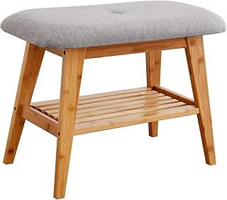 SOBIBO Shoe Rack Bench, Bamboo Entryway Bench, Organizer with 2 Tier Storage, Simple Style, Good Load Bearing, Ideal for E...