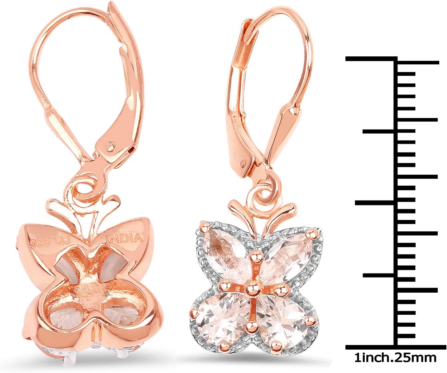 Genuine Marquise Morganite Earrings in Sterling Silver