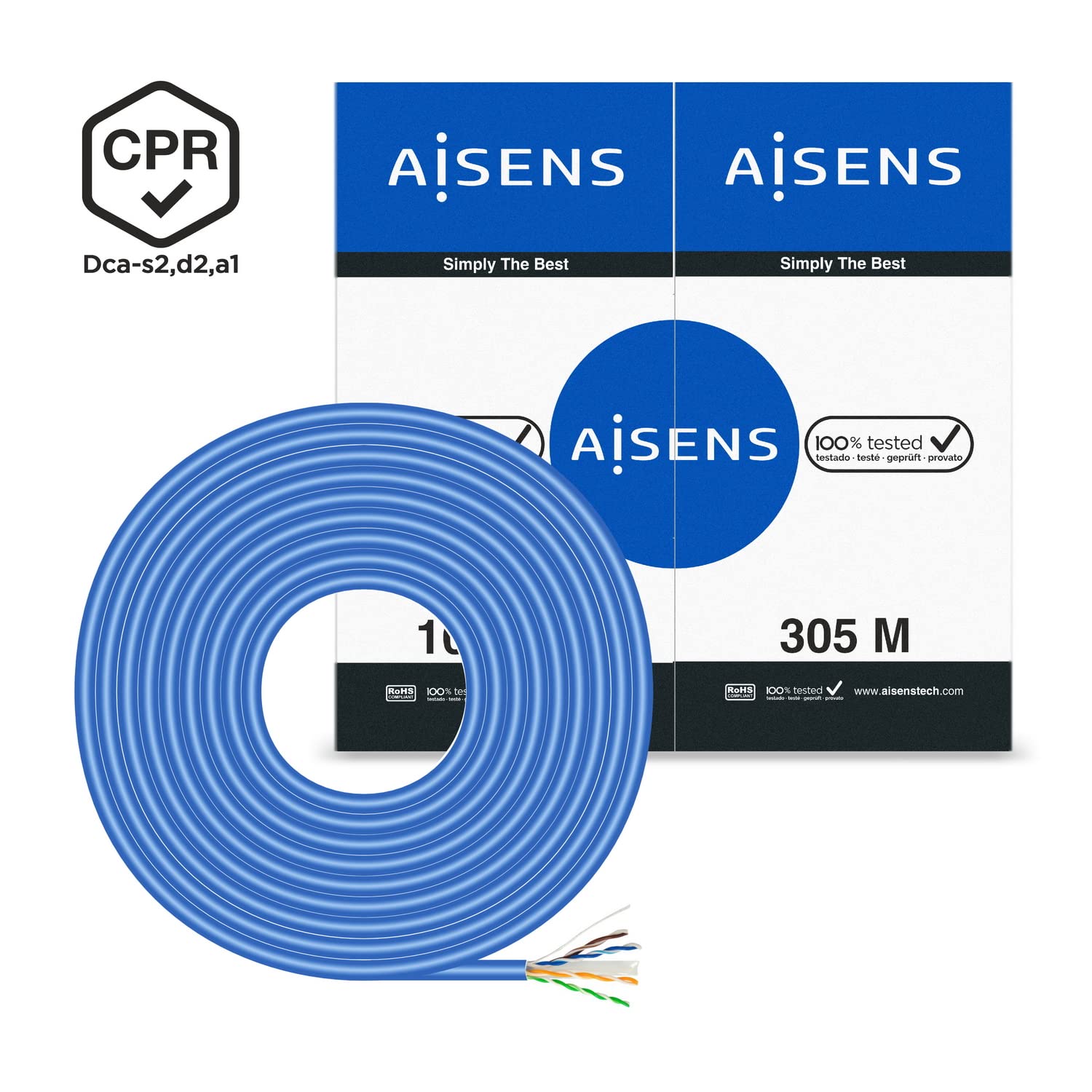 AISENS - A135-0663 - Cavo di rete RJ45 Cat.6 UTP CPR Dca rigido AWG24, blu, 305 m