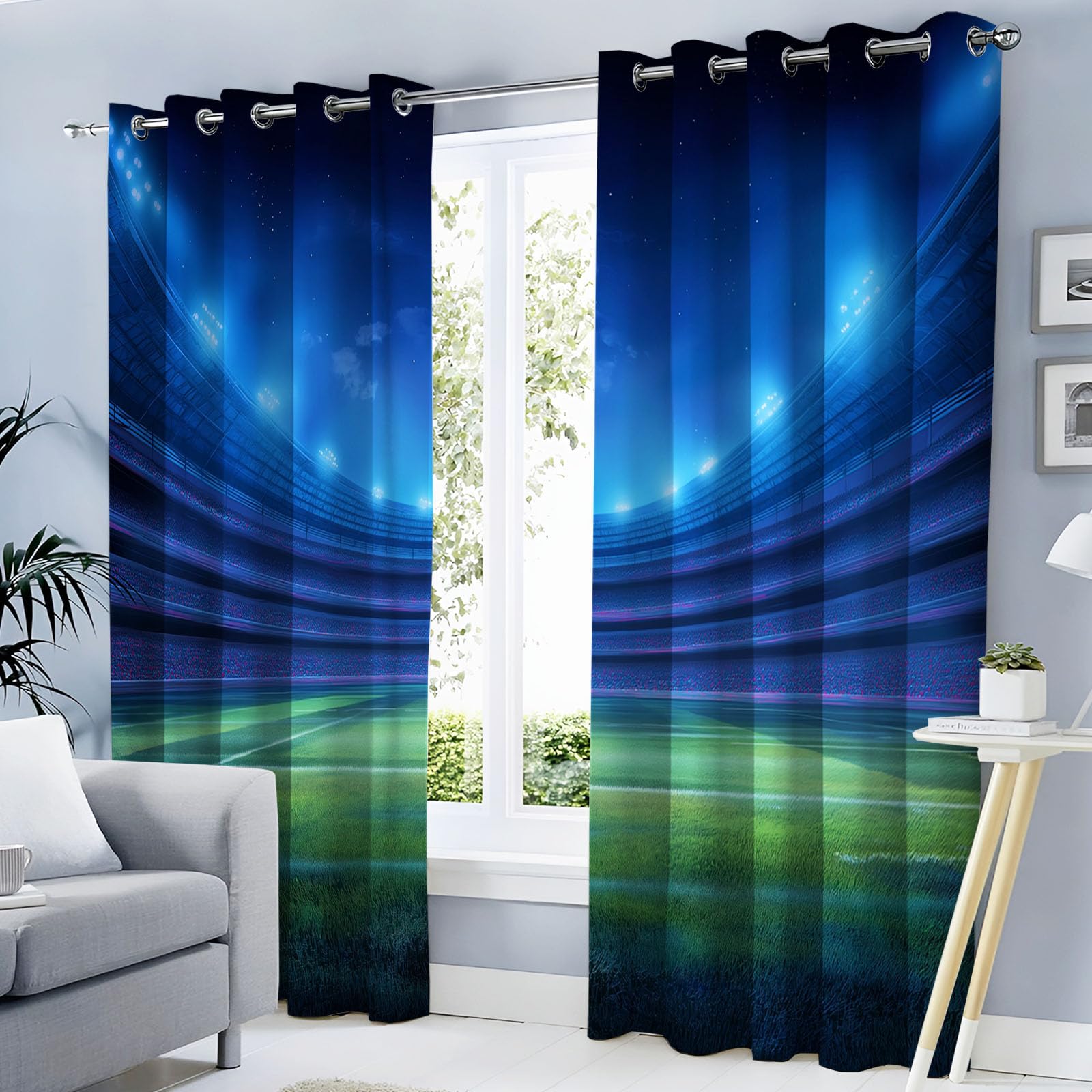 Rideau occultant terrain de football bleu-vert 140x175 cm lot de 2