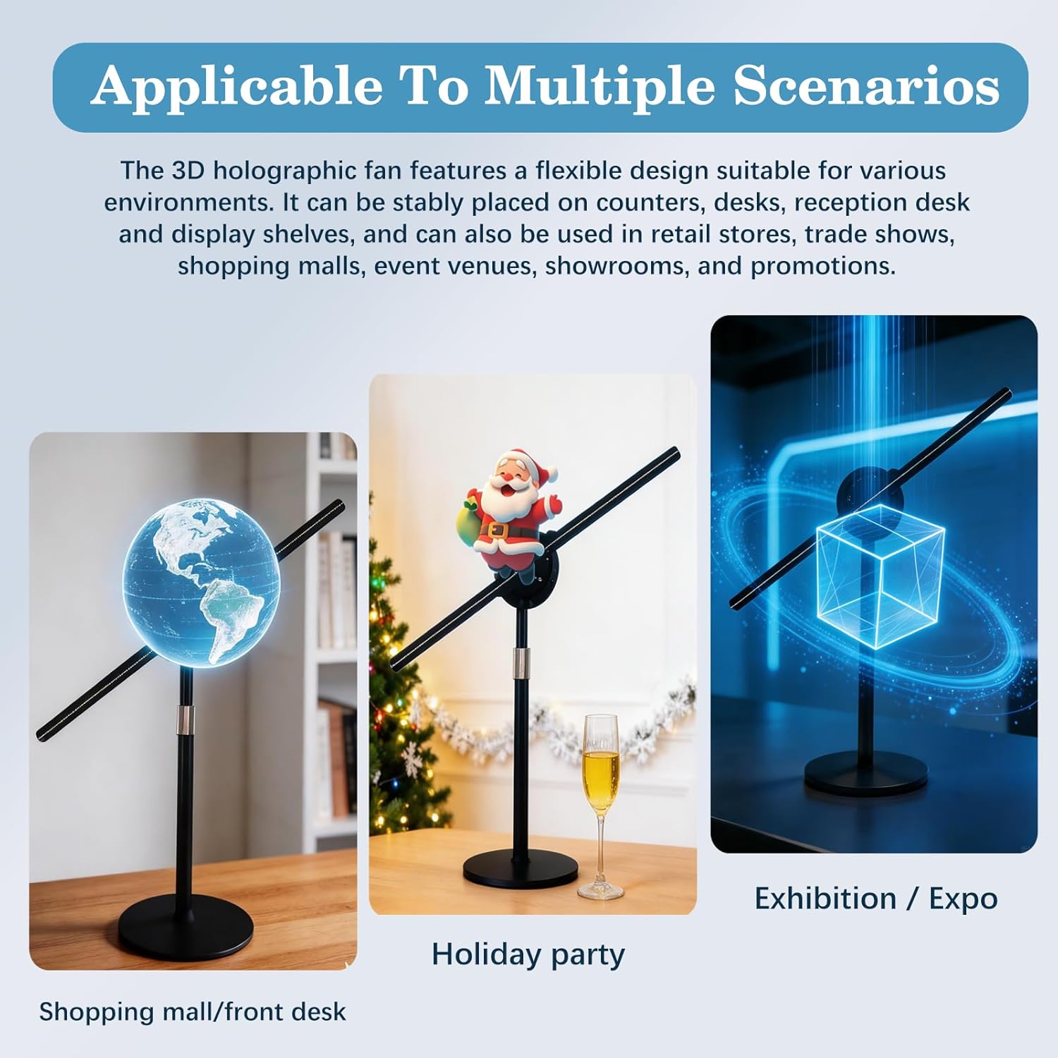 19.7" 3D Hologram Fan With Desktop Stand, Holographic Fan Display Supports Wifi /APP/PC/Bluetooth, remote, HD LED 3D Projector Fan(50CM) For Business Advertising, Retail Store, Exhibition Booth, Shop