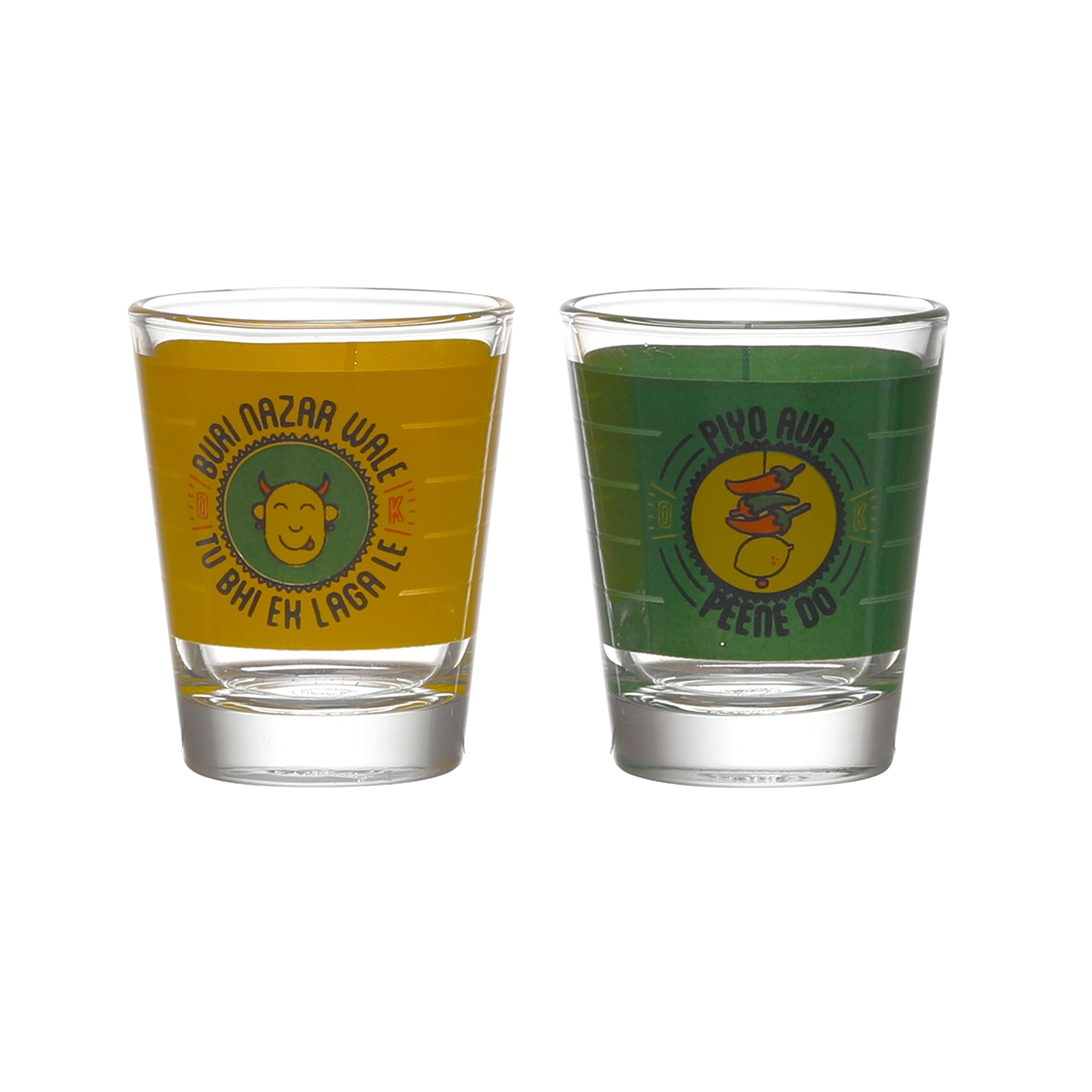 EK DO DHAI Bob Dylan Shot Glass Set of 2 Clear Shot Glass with Heavy Base Shot Glasses for Drinking Vodka + Liquor + Bars + Cocktail + Home Bar | 60ml-2 Oz (Buri Nazar Wale Shot Glass)