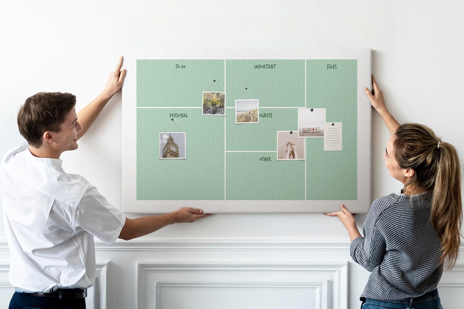 Bacheca in sughero orizzontale a parete | pannello per organizzazione ufficio home office | ideale per appunti foto idee e pianificazione - 120x80 - di legno - Organizzatore da scrivania