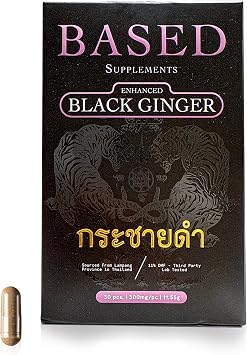 Based Supplements Black Ginger - Premium Thai Root Extract with 16% Methoxyflavones & 11% DMF - Traditional Asian Herb for Energy & Performance Support 300mg, 30 Capsules