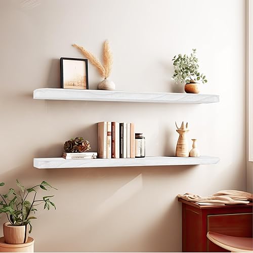 Miniatura 5 de Estantes flotantes de 36 pulgadas de largo, juego de 2 estantes de madera rústica montados en la pared, estante de repisa de pared con soportes de