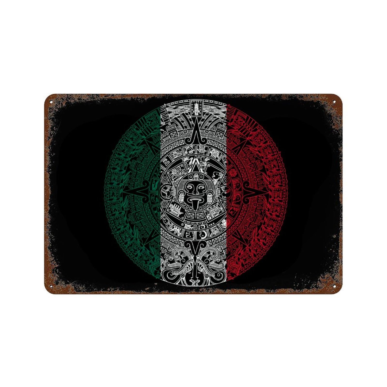 KWQDOZF Mexico Aztec Calendar Theme Metal Tin Sign,Vintage Iron Hanging Plate Horizontal with Rust Poster Wall Decor 8x12inch
