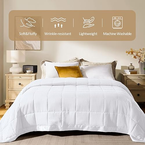 Miniatura 2 de downluxe Manta de tamaño King, manta ligera alternativa de plumón con ribete satinado (90 x 108 pulgadas, blanco)