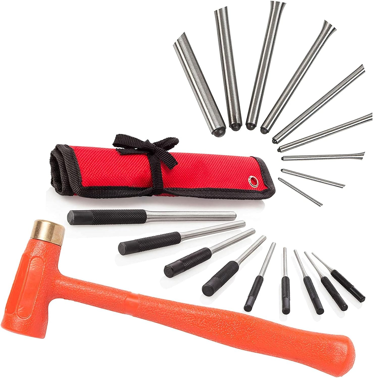 TuffMan Tools Roll Pin Punch Set & 1.5 lb Dead Blow Hammer, Great for