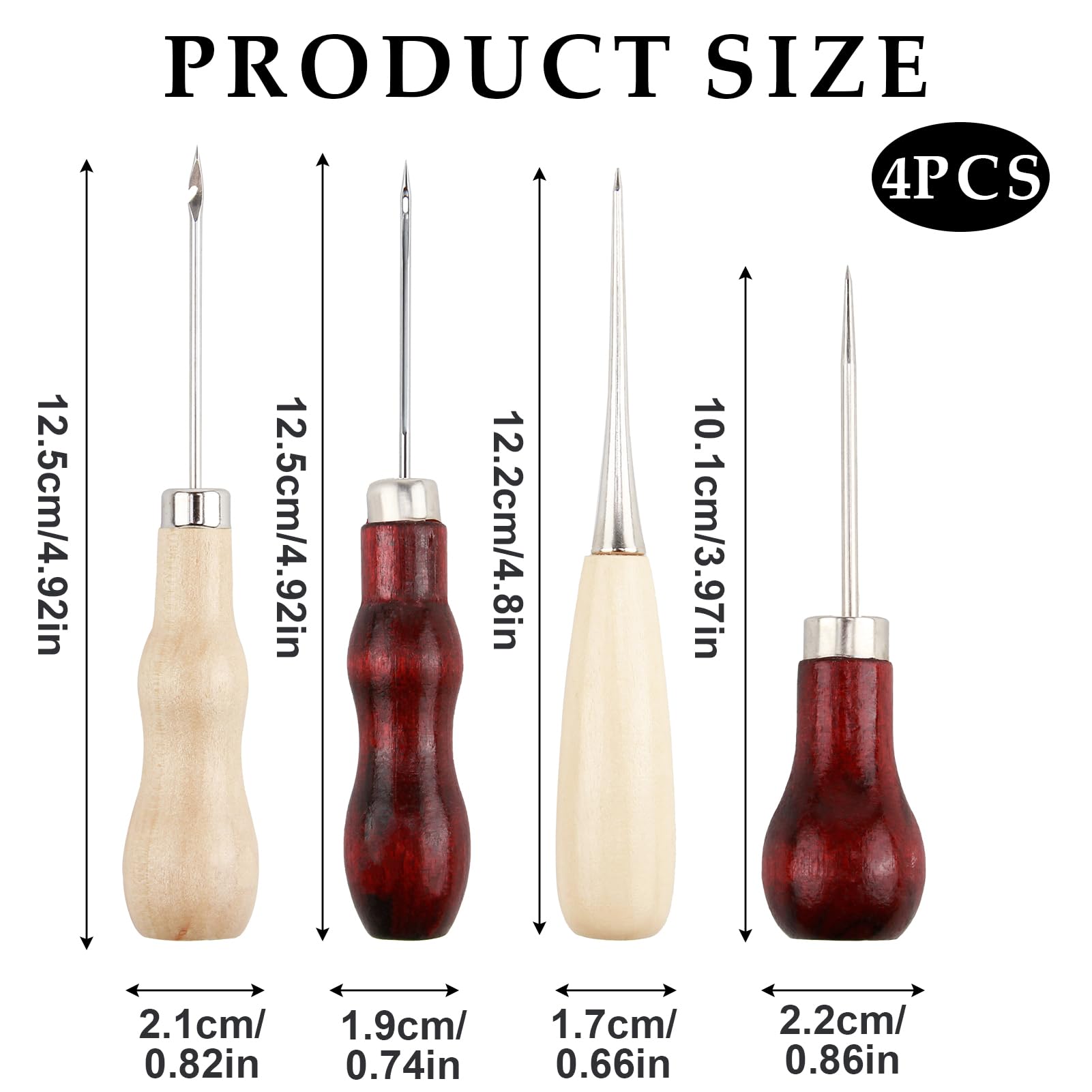 Punzón De Costura Para Cuero 4 Piezas - Con Mangos De Madera | Ideal Para Manualidades, Cuero Y Proyectos DIY