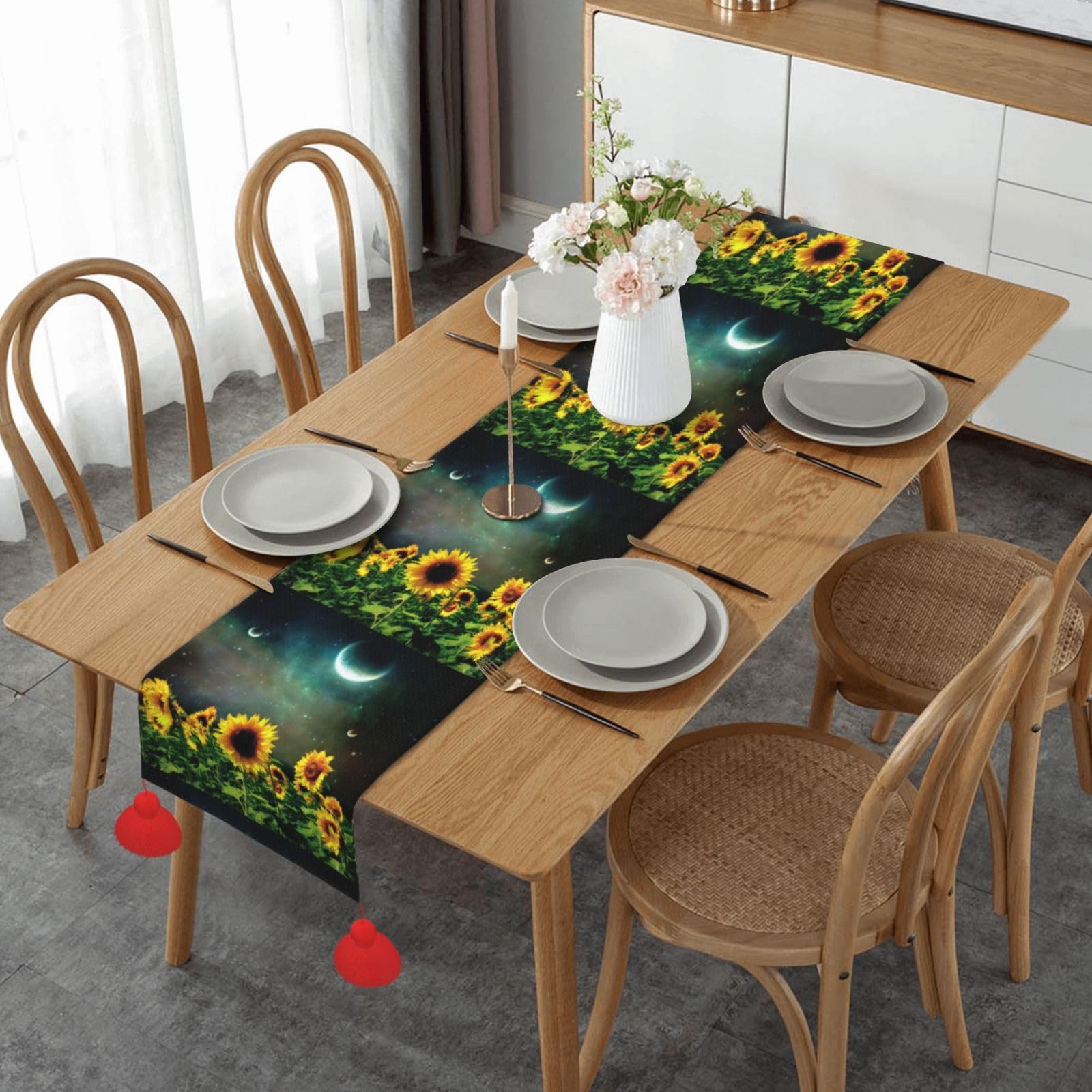 Chemin de table Noël de qualité supérieure avec pompon et motifs haute définition