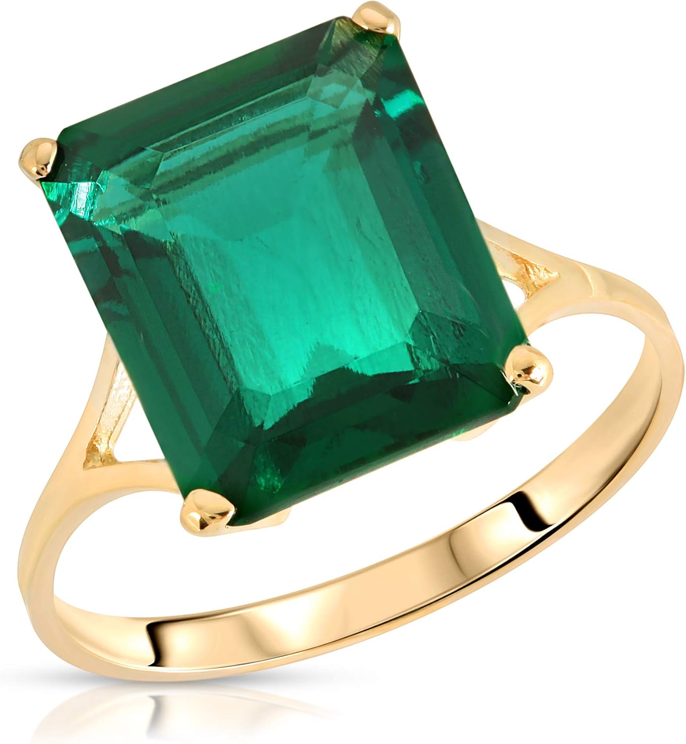 Galaxy Gold GG 14K Solid Yellow Gold Lab Created Emerald Cut Emerald Ring for Women, 4.50 Carat, May Birthstone, Symbol of Growth & Prosperity