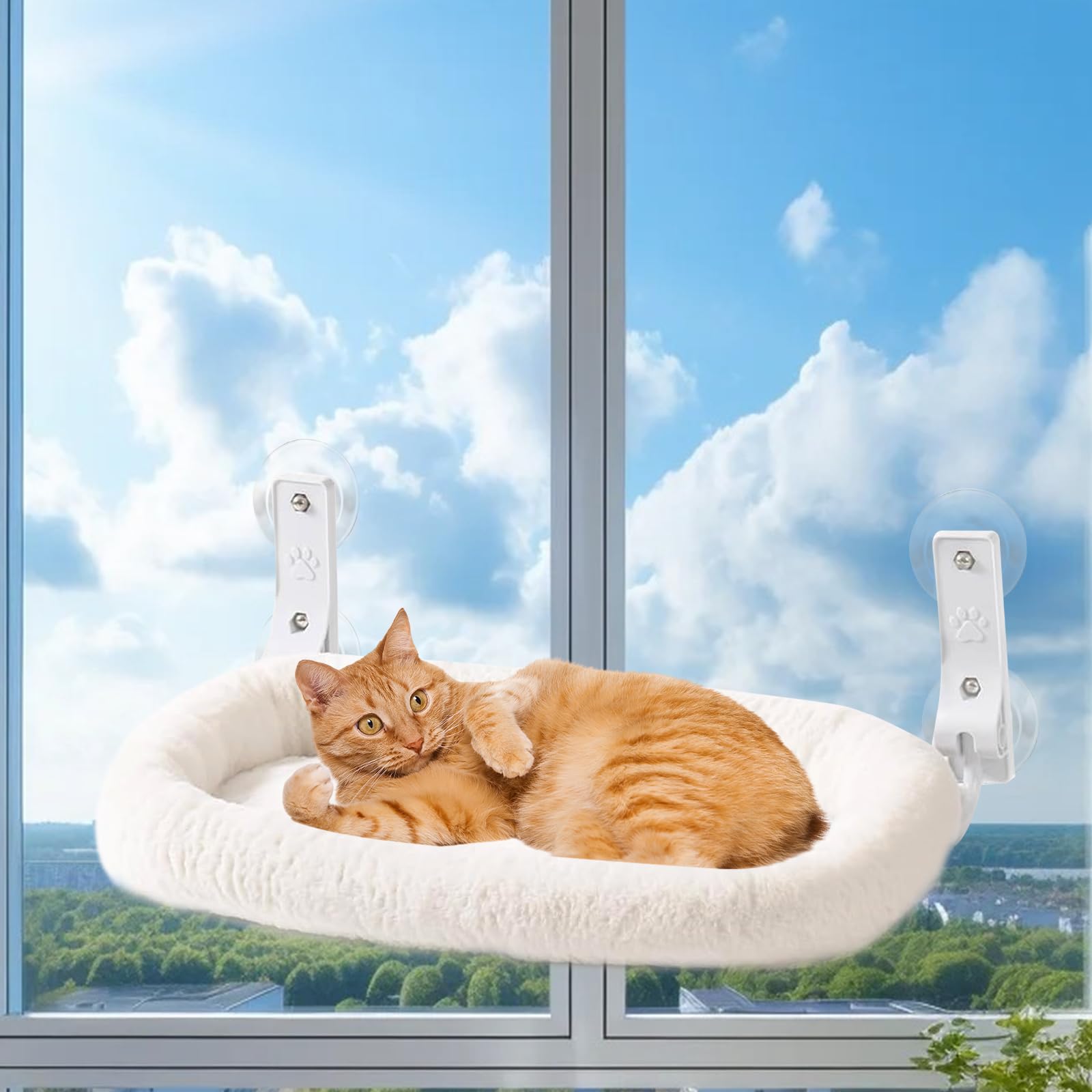 Hamac pour chat : hamac stable pour chat avec housse épaisse amovible, lit pliable pour chat avec ventouses stables jusqu'à 18 kg, blanc