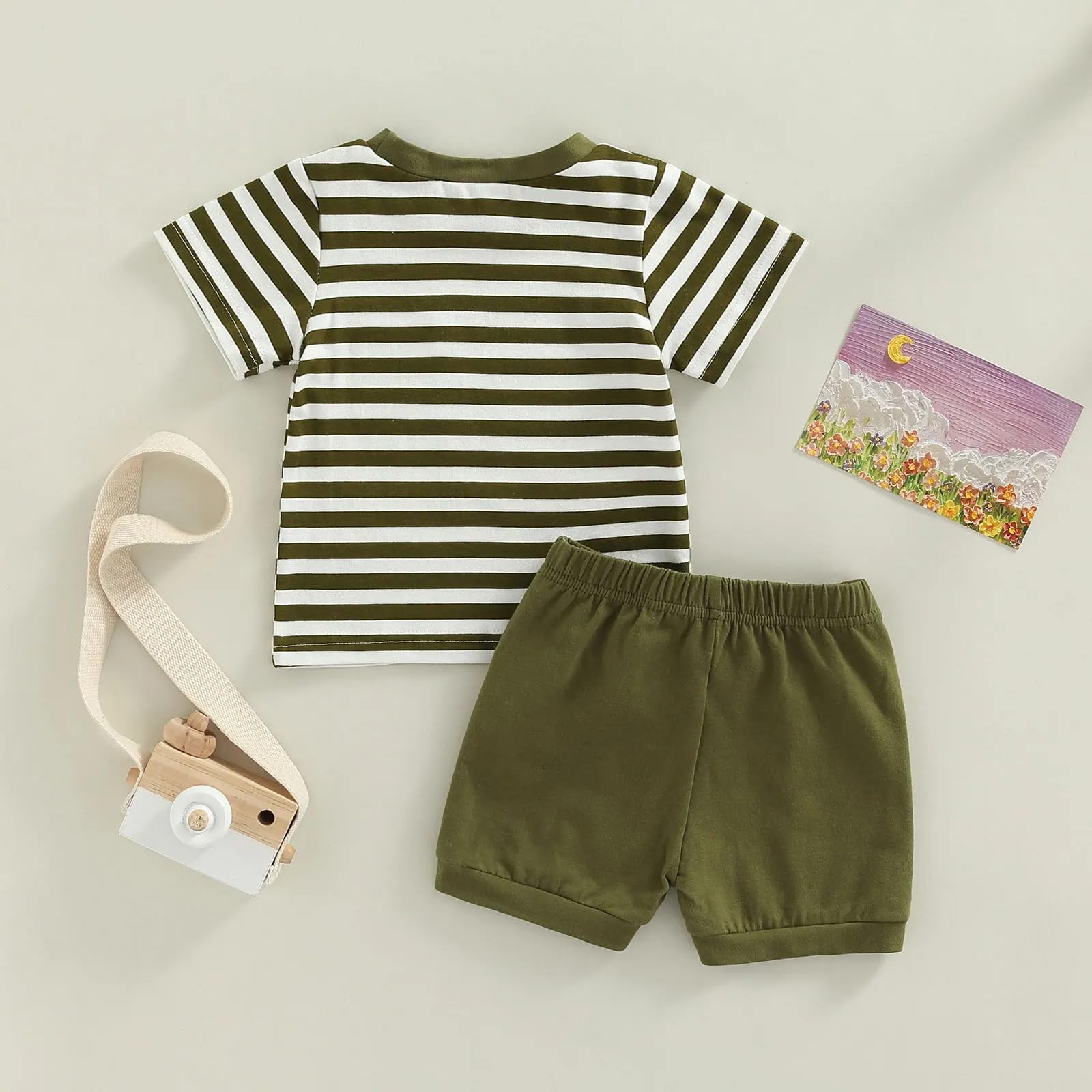 Eqenkely Conjunto Ropa para Niño Camiseta Top Rayas de Manga Corta y Cintura Elástica Pantalones Cortos 2Pcs Verano Shorts Trajes Bebé Outfit — view 2