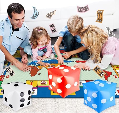Miniatura 3 de 3 dados gigantes inflables gigantes gigantes para interiores y exteriores, juego amplio, Ludo y fiesta en la piscina (blanco, azul, rojo)
