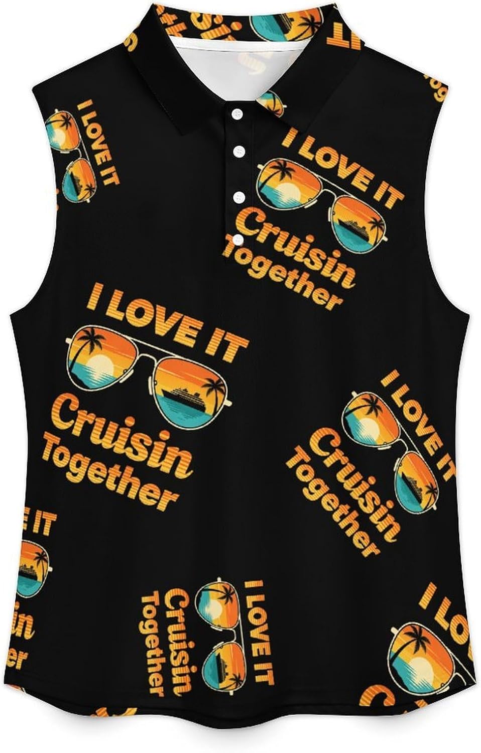 I Love Cruisin Together Womens Sleeveless V Neck Golf Polo Shirts | Collared Tank Tops