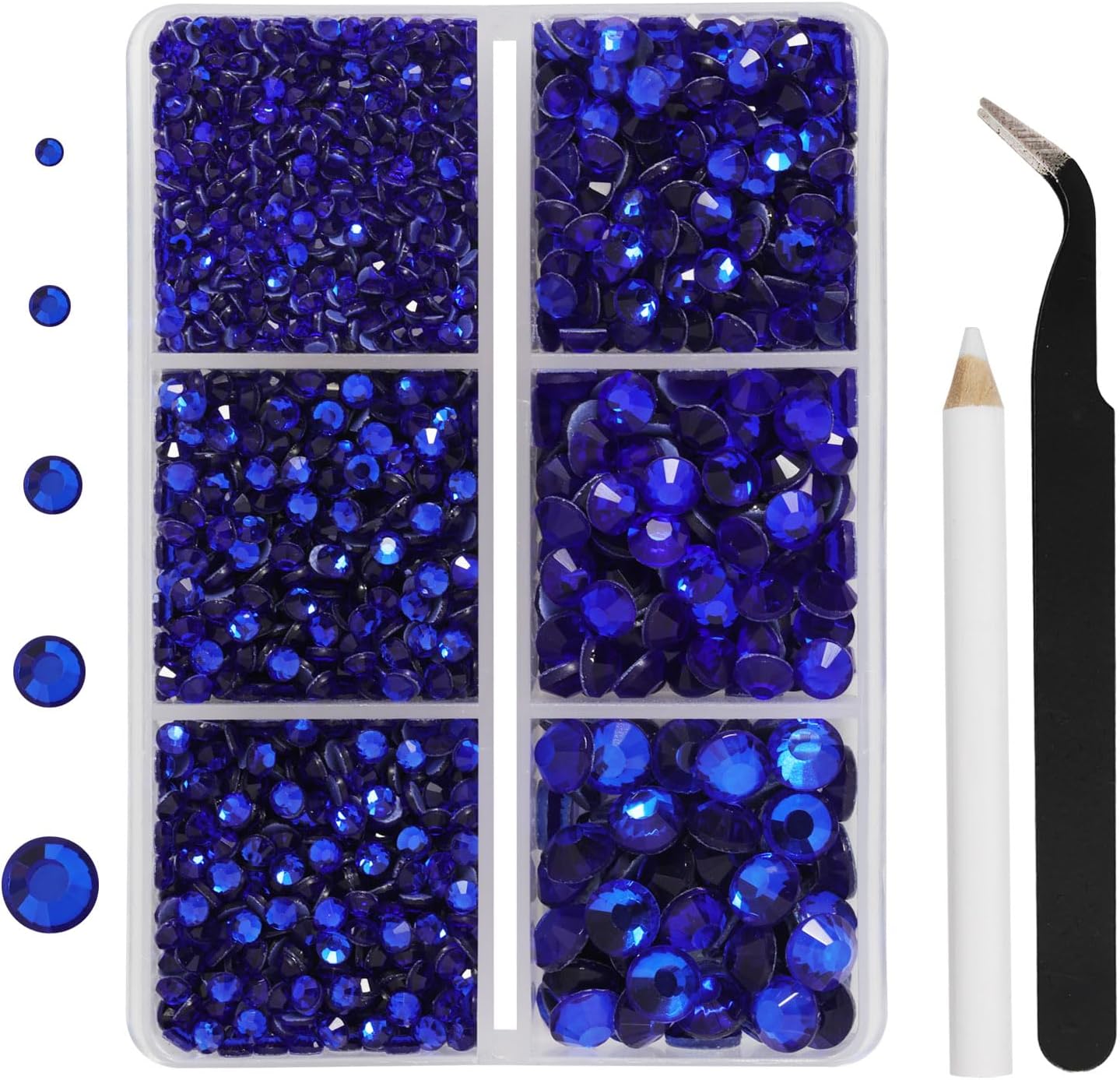 Hotfix Rhinestones 3960pcs, Dark Blue Rhinestone for Clothes, Hot Fix Crystals Rhinestones with Tweezers and Wax Pencil Kit,Mixed 5 Sizes, SS6-SS30, Sapphire