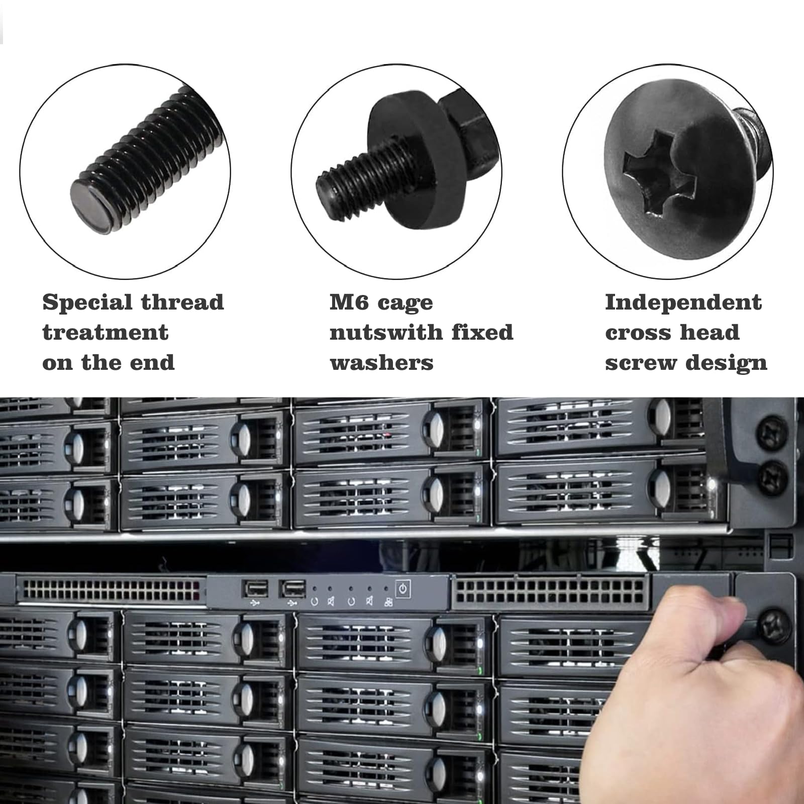 SR620 Viti M6*20+Dadi a gabbia – 50 Set per rack da 19 pollici – Viti Dado per server, Armadi di rete e installazione – Dadi in acciaio nero zinco per uso rack