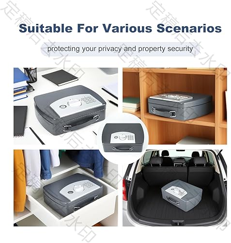 Miniatura 8 de Caja de seguridad negra con bloqueo de teclado digital, pequeña caja fuerte de viaje de acero con asa de transporte para dinero (0.08 pies cúbicos)